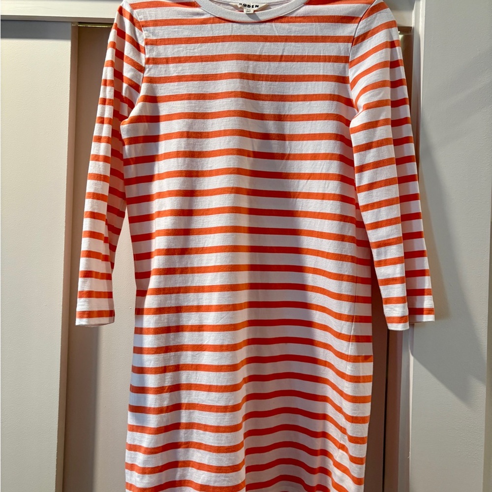 Boden Striped Dress in Vibrant Orange and White